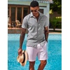 image:imageCOOFANDY Mens Button Down Shirts Short Sleeve Casual Shirts Summer Beach Linen Shirts with PocketLight Grey
