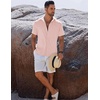 image:imageCOOFANDY Mens Button Down Shirts Short Sleeve Casual Shirts Summer Beach Linen Shirts with PocketLight Pink