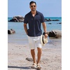 image:imageCOOFANDY Mens Button Down Shirts Short Sleeve Casual Shirts Summer Beach Linen Shirts with PocketNavy Blue
