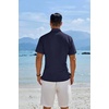 image:imageCOOFANDY Mens Button Down Shirts Short Sleeve Casual Shirts Summer Beach Linen Shirts with PocketNavy Blue