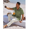 image:imageCOOFANDY Mens Button Down Shirts Short Sleeve Casual Shirts Summer Beach Linen Shirts with PocketOlive Green