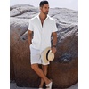 image:imageCOOFANDY Mens Button Down Shirts Short Sleeve Casual Shirts Summer Beach Linen Shirts with PocketWhite
