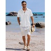 image:imageCOOFANDY Mens Button Down Shirts Short Sleeve Casual Shirts Summer Beach Linen Shirts with PocketWhite