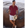 image:imageCOOFANDY Mens Button Down Shirts Short Sleeve Casual Shirts Summer Beach Linen Shirts with PocketWine Red