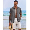 image:imageCOOFANDY Mens Button Down Shirts Short Sleeve Casual Summer Beach Vacation Wedding Shirt with PocketAdark Grey