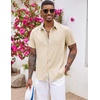 image:imageCOOFANDY Mens Button Down Shirts Short Sleeve Casual Summer Beach Vacation Wedding Shirt with PocketBeige