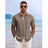 image:imageCOOFANDY Mens Button Down Shirts Short Sleeve Casual Summer Beach Vacation Wedding Shirt with PocketBrown