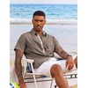 image:imageCOOFANDY Mens Button Down Shirts Short Sleeve Casual Summer Beach Vacation Wedding Shirt with PocketBrown