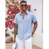 image:imageCOOFANDY Mens Button Down Shirts Short Sleeve Casual Summer Beach Vacation Wedding Shirt with PocketClear Blue  Light Brown Plaid