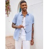 image:imageCOOFANDY Mens Button Down Shirts Short Sleeve Casual Summer Beach Vacation Wedding Shirt with PocketClear Blue  Light Brown Plaid