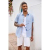 image:imageCOOFANDY Mens Button Down Shirts Short Sleeve Casual Summer Beach Vacation Wedding Shirt with PocketClear Blue