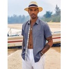 image:imageCOOFANDY Mens Button Down Shirts Short Sleeve Casual Summer Beach Vacation Wedding Shirt with PocketDark Blue