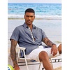 image:imageCOOFANDY Mens Button Down Shirts Short Sleeve Casual Summer Beach Vacation Wedding Shirt with PocketDark Blue