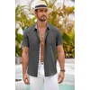 image:imageCOOFANDY Mens Button Down Shirts Short Sleeve Casual Summer Beach Vacation Wedding Shirt with PocketDeep Grey
