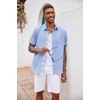 image:imageCOOFANDY Mens Button Down Shirts Short Sleeve Casual Summer Beach Vacation Wedding Shirt with PocketDenim Blue
