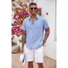 image:imageCOOFANDY Mens Button Down Shirts Short Sleeve Casual Summer Beach Vacation Wedding Shirt with PocketDenim Blue