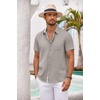 image:imageCOOFANDY Mens Button Down Shirts Short Sleeve Casual Summer Beach Vacation Wedding Shirt with PocketGrey
