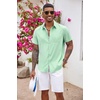 image:imageCOOFANDY Mens Button Down Shirts Short Sleeve Casual Summer Beach Vacation Wedding Shirt with PocketIce Green