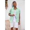 image:imageCOOFANDY Mens Button Down Shirts Short Sleeve Casual Summer Beach Vacation Wedding Shirt with PocketIce Green