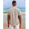 image:imageCOOFANDY Mens Button Down Shirts Short Sleeve Casual Summer Beach Vacation Wedding Shirt with PocketKhaki
