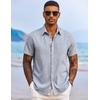 image:imageCOOFANDY Mens Button Down Shirts Short Sleeve Casual Summer Beach Vacation Wedding Shirt with PocketLight Denim Blue