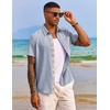 image:imageCOOFANDY Mens Button Down Shirts Short Sleeve Casual Summer Beach Vacation Wedding Shirt with PocketLight Denim Blue