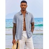 image:imageCOOFANDY Mens Button Down Shirts Short Sleeve Casual Summer Beach Vacation Wedding Shirt with PocketLight Denim Blue