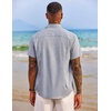 image:imageCOOFANDY Mens Button Down Shirts Short Sleeve Casual Summer Beach Vacation Wedding Shirt with PocketLight Denim Blue