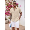 image:imageCOOFANDY Mens Button Down Shirts Short Sleeve Casual Summer Beach Vacation Wedding Shirt with PocketLight Khaki