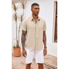 image:imageCOOFANDY Mens Button Down Shirts Short Sleeve Casual Summer Beach Vacation Wedding Shirt with PocketLight Khaki