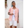 image:imageCOOFANDY Mens Button Down Shirts Short Sleeve Casual Summer Beach Vacation Wedding Shirt with PocketPink