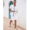 image:imageCOOFANDY Mens Button Down Shirts Short Sleeve Casual Summer Beach Vacation Wedding Shirt with PocketWhite  Blue Plaid