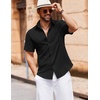 image:imageCOOFANDY Mens Button Down Short Sleeve Shirt Casual Cotton Summer Beach Linen Wedding Shirts with PocketBlack