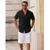 image:imageCOOFANDY Mens Button Down Short Sleeve Shirt Casual Cotton Summer Beach Linen Wedding Shirts with PocketBlack