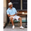 image:imageCOOFANDY Mens Button Down Short Sleeve Shirt Casual Cotton Summer Beach Linen Wedding Shirts with PocketClear Blue