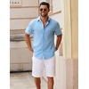 image:imageCOOFANDY Mens Button Down Short Sleeve Shirt Casual Cotton Summer Beach Linen Wedding Shirts with PocketClear Blue