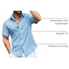 image:imageCOOFANDY Mens Button Down Short Sleeve Shirt Casual Cotton Summer Beach Linen Wedding Shirts with PocketClear Blue
