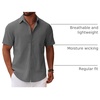image:imageCOOFANDY Mens Button Down Short Sleeve Shirt Casual Cotton Summer Beach Linen Wedding Shirts with PocketDark Grey