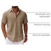 image:imageCOOFANDY Mens Button Down Short Sleeve Shirt Casual Cotton Summer Beach Linen Wedding Shirts with PocketDark Khaki