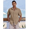 image:imageCOOFANDY Mens Button Down Short Sleeve Shirt Casual Cotton Summer Beach Linen Wedding Shirts with PocketDark Khaki