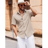 image:imageCOOFANDY Mens Button Down Short Sleeve Shirt Casual Cotton Summer Beach Linen Wedding Shirts with PocketKhaki