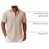 image:imageCOOFANDY Mens Button Down Short Sleeve Shirt Casual Cotton Summer Beach Linen Wedding Shirts with PocketKhaki
