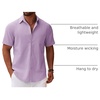 image:imageCOOFANDY Mens Button Down Short Sleeve Shirt Casual Cotton Summer Beach Linen Wedding Shirts with PocketLavender