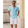 image:imageCOOFANDY Mens Button Down Short Sleeve Shirt Casual Cotton Summer Beach Linen Wedding Shirts with PocketLight Blue