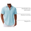 image:imageCOOFANDY Mens Button Down Short Sleeve Shirt Casual Cotton Summer Beach Linen Wedding Shirts with PocketLight Blue