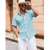 image:imageCOOFANDY Mens Button Down Short Sleeve Shirt Casual Cotton Summer Beach Linen Wedding Shirts with PocketLight Blue