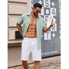 image:imageCOOFANDY Mens Button Down Short Sleeve Shirt Casual Cotton Summer Beach Linen Wedding Shirts with PocketLight Green