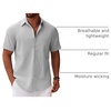 image:imageCOOFANDY Mens Button Down Short Sleeve Shirt Casual Cotton Summer Beach Linen Wedding Shirts with PocketLight Grey