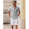 image:imageCOOFANDY Mens Button Down Short Sleeve Shirt Casual Cotton Summer Beach Linen Wedding Shirts with PocketLight Grey