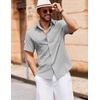 image:imageCOOFANDY Mens Button Down Short Sleeve Shirt Casual Cotton Summer Beach Linen Wedding Shirts with PocketLight Grey